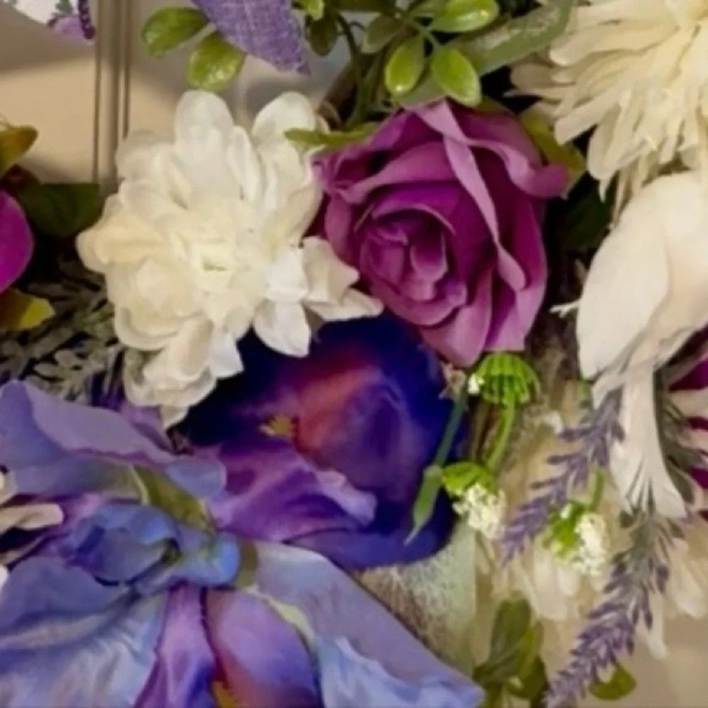 Purple and White Floral Holiday Wreath